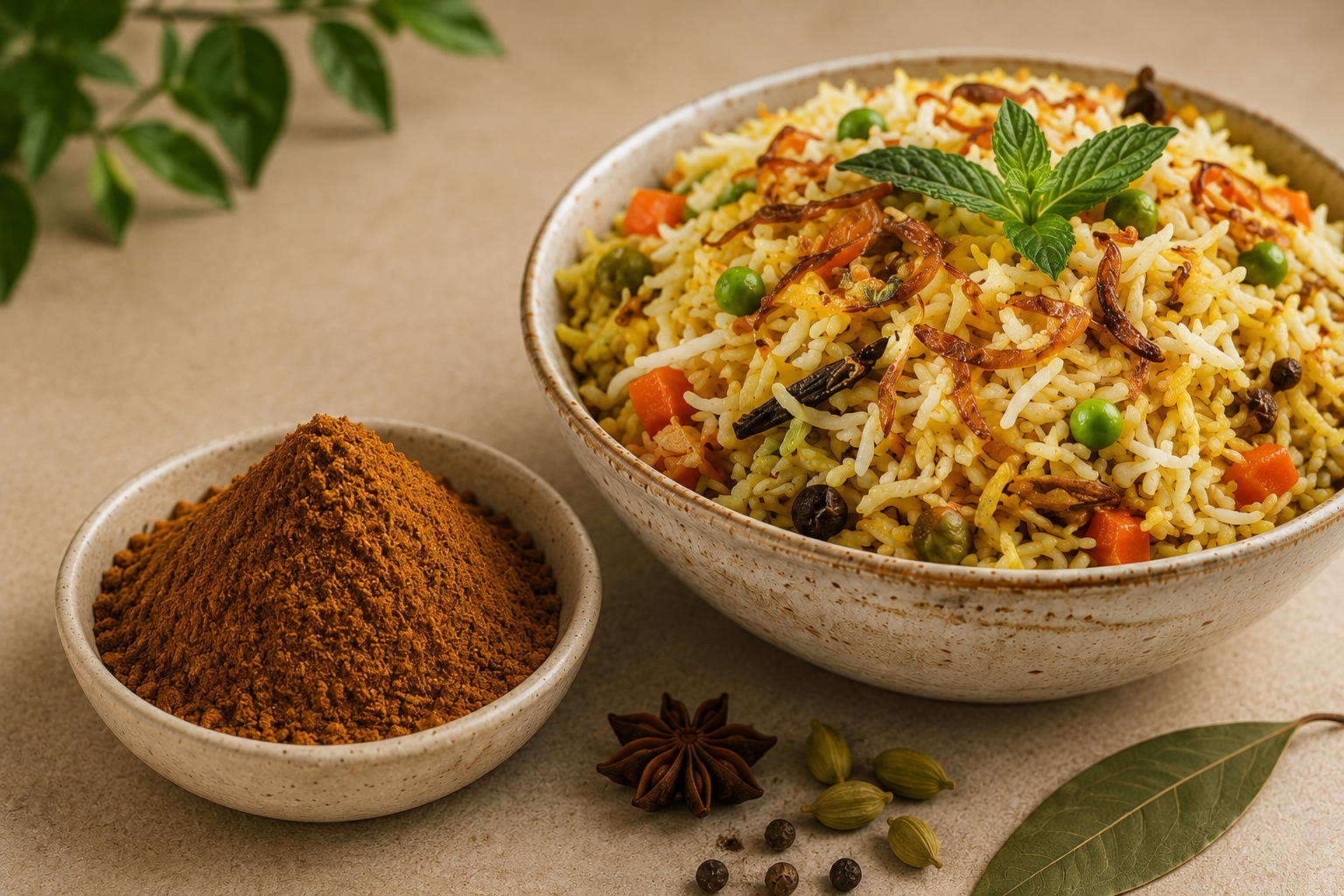 Homemade vegetarian biryani prepared with Two Little Cubs Biryani Masala