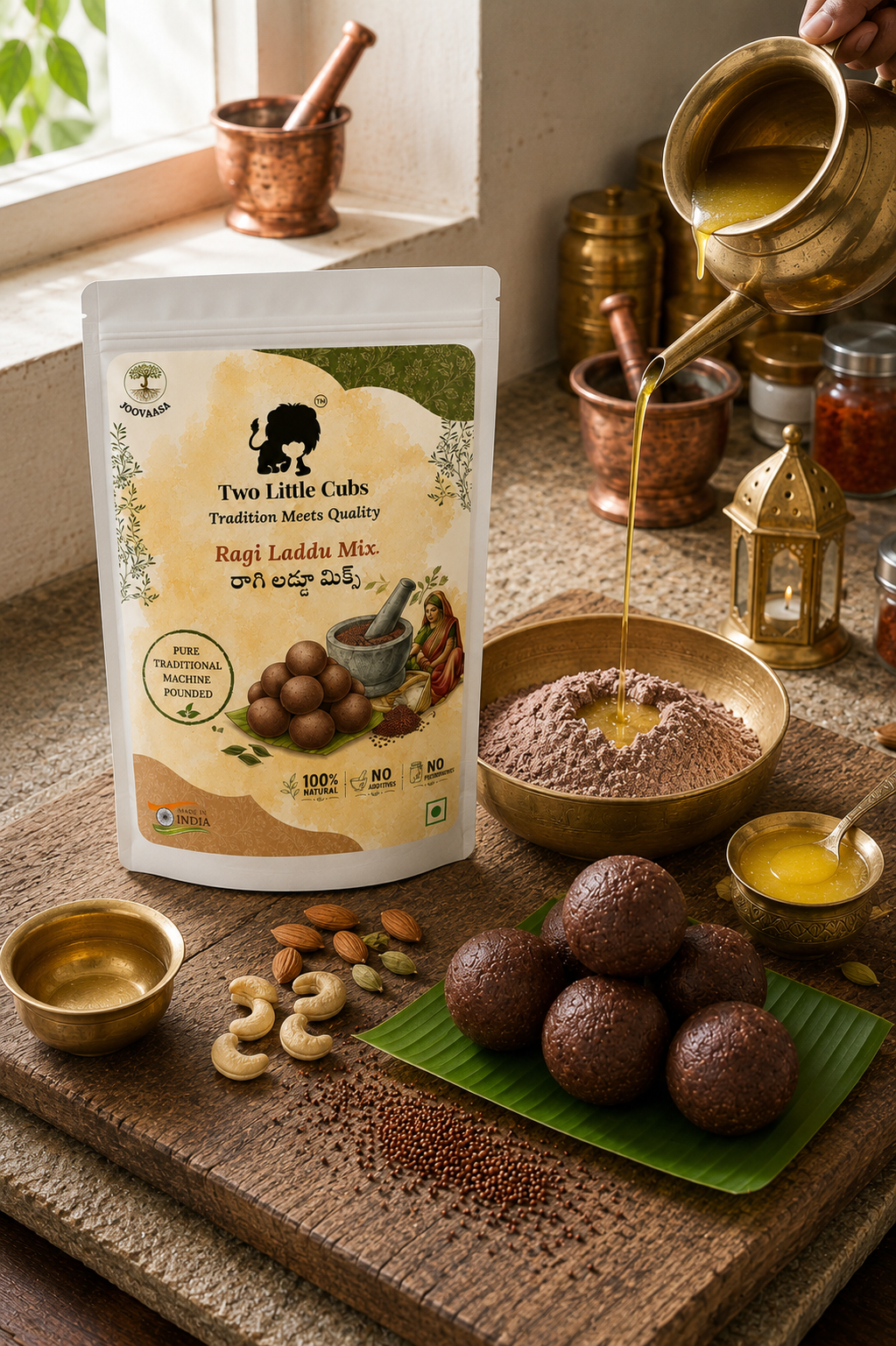 Roasted finger millet used in Two Little Cubs Raagi Laddu Mix