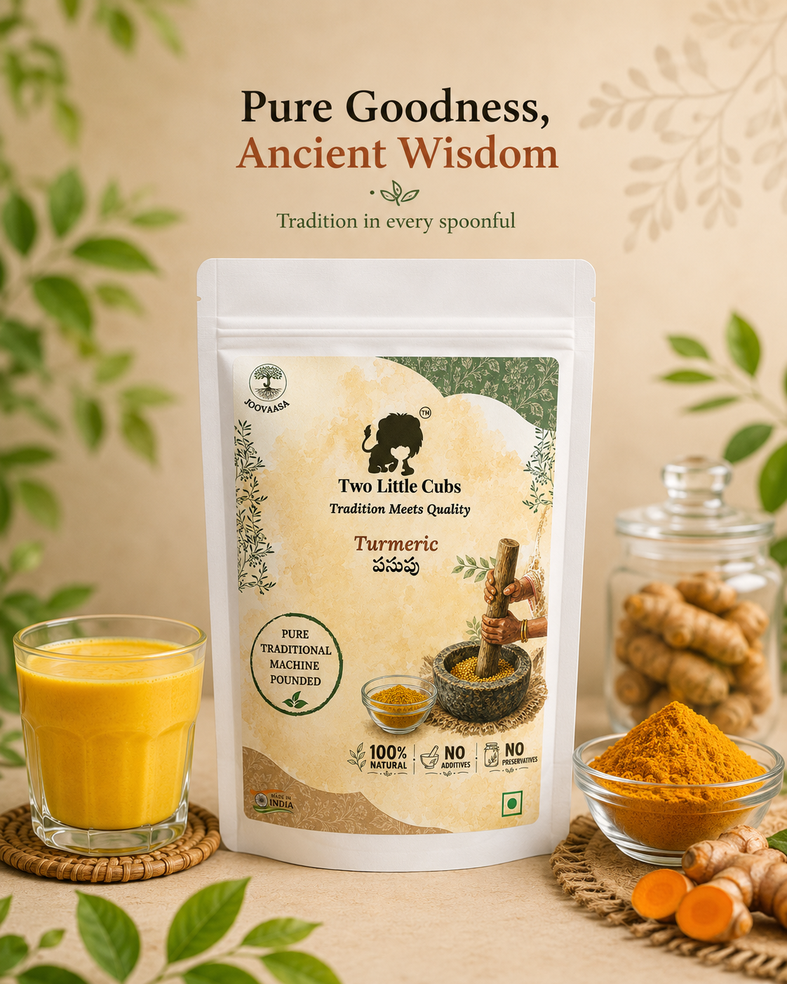 Golden milk made with Paderu Chaya Pasupu turmeric powder by Two Little Cubs