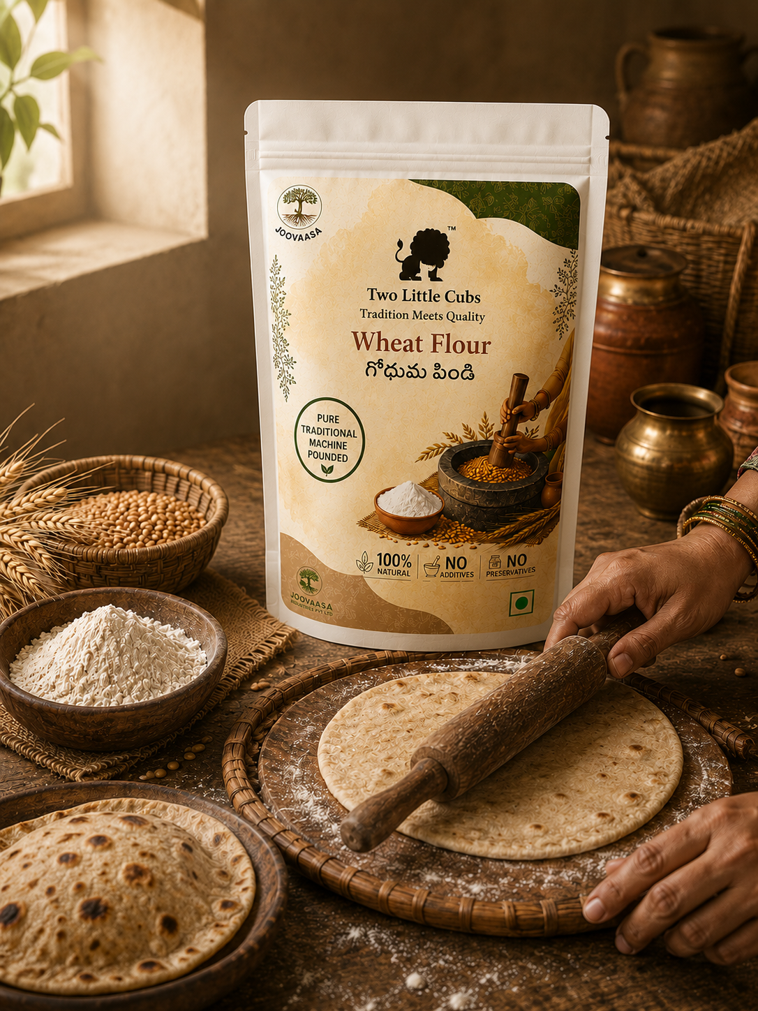 Soft roti made with Two Little Cubs whole wheat flour