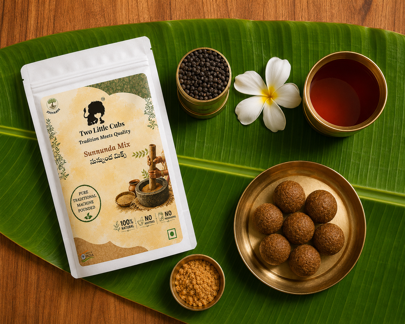 Sunnunda Mix combined with ghee and rolled into traditional laddus