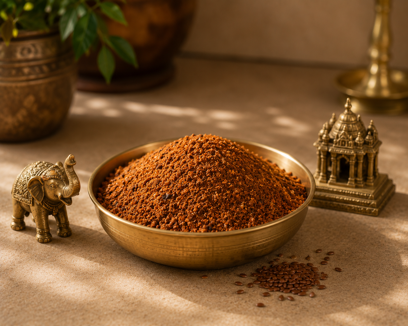 Crisp roasted flax seeds used in Avise Karappodi by Two Little Cubs