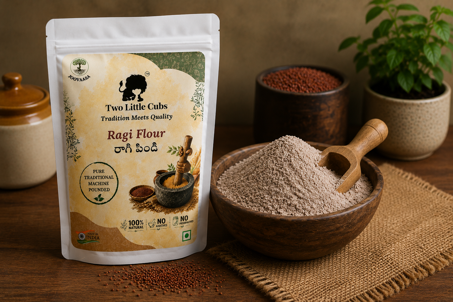 Desi finger millet grains used to make Two Little Cubs Raagi Flour